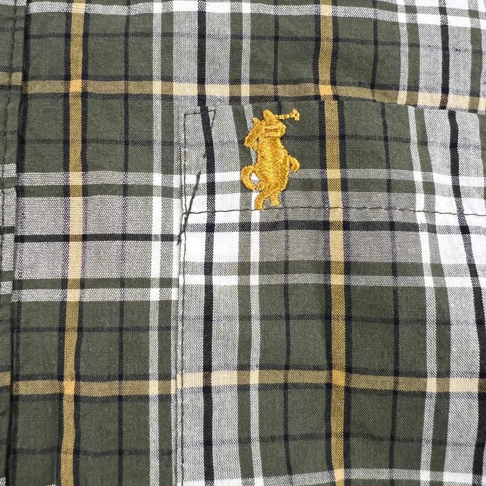 Ralph Lauren RRL Plaid Button Down L Boy Olive Green Gold Classic Heritage Shirt